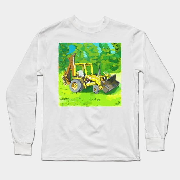 Artistic illustration of a yellow tractor and backhoe Long Sleeve T-Shirt by WelshDesigns